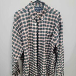 Ralph Lauren XL Green Plaid Big Shirt Long Sleeve 100% Cotton